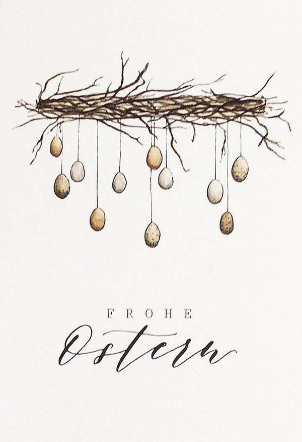 Postkarte Frohe Ostern Eier Eulenschnitt